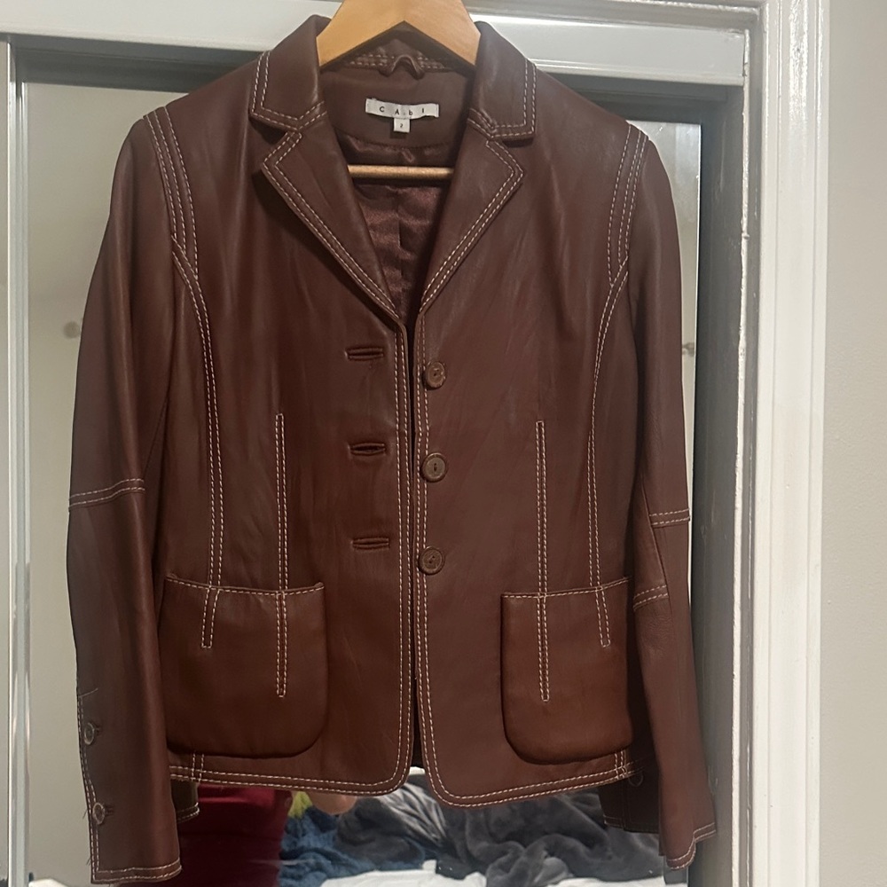 Brown 100% Leather Blazer jacket